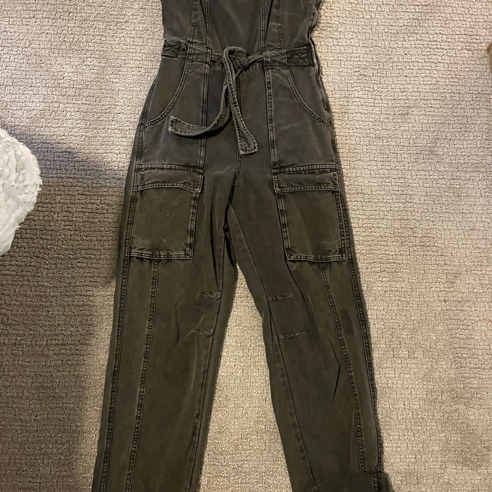 Free people utility black jean jumpsuit